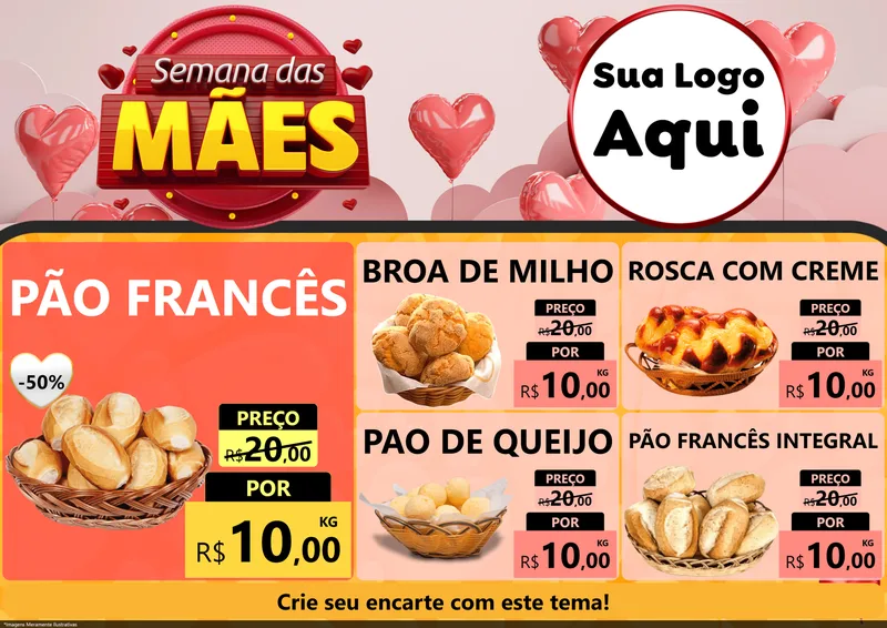Modelo de Encarte para Encarte A4 Horizontal com o tema Semana das Mães para Padaria
