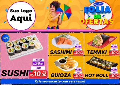 Modelo de Encarte para Encarte A4 Horizontal com o tema Folia de Ofertas para Comida japonesa