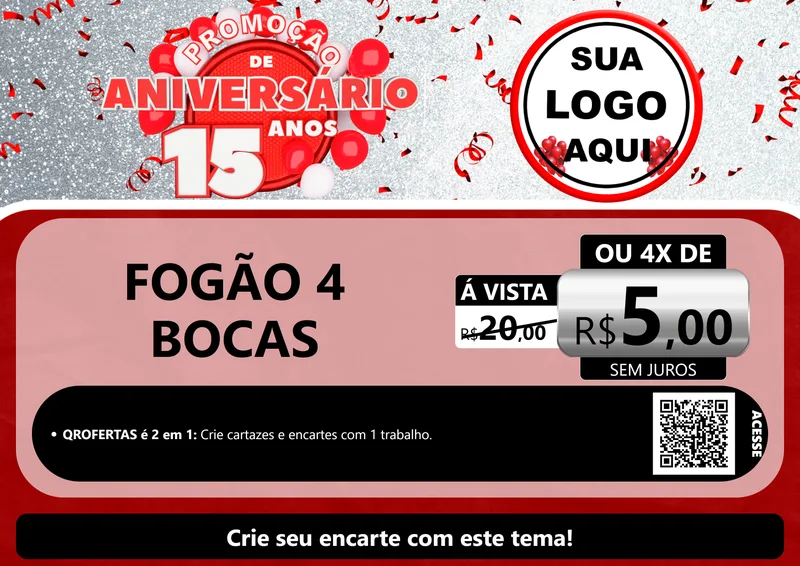 Modelo de Cartaz para Cartaz A4 Horizontal com o tema Promoção de Aniversário - 15 Anos para Móveis e Eletro