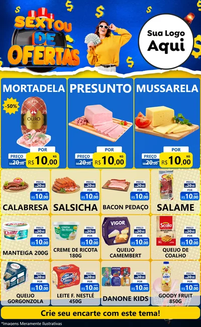 Modelo de Encarte para Encarte Grande com o tema Sextou de Ofertas para Frios e Laticínios