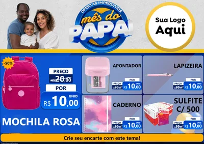 Modelo de Encarte para Encarte A4 Horizontal com o tema Ofertas Imperdíveis Mês Do Papai para Papelaria