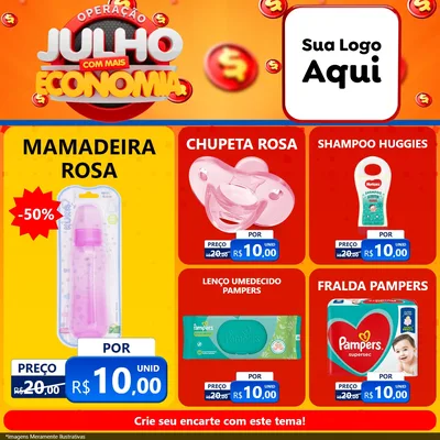 Modelo de Rede Social para Feed Facebook com o tema Operação Julho Com Mais Economia para Bebês