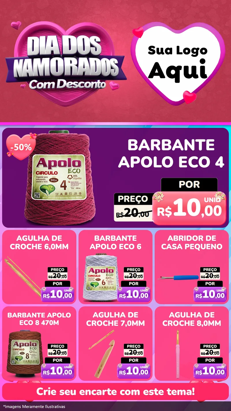 Modelo de Rede Social para Stories com o tema Dia Dos Namorados Com Desconto para Armarinho e Aviamentos