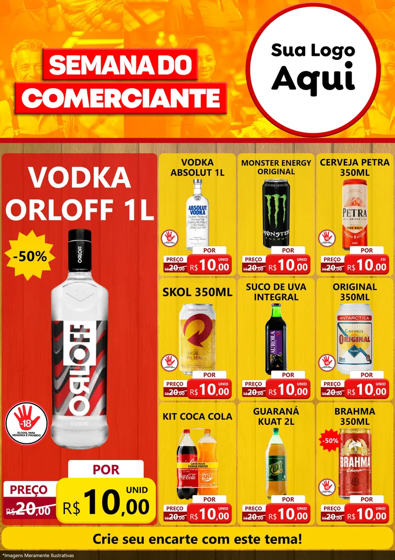 Modelo de Encarte para Encarte A4 Vertical com o tema Semana do Comerciante para Distribuidora de bebidas