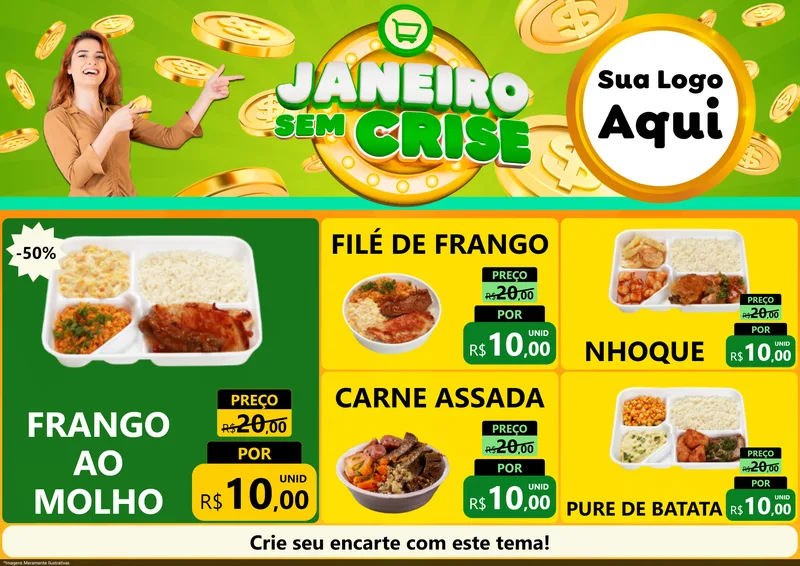 Modelo de Encarte para Encarte A4 Horizontal com o tema Janeiro Sem Crise para Restaurante