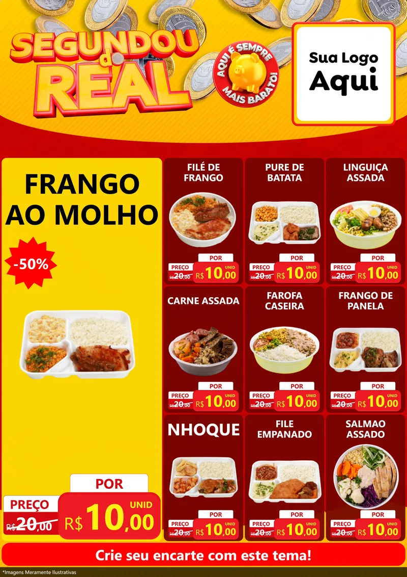 Modelo de Encarte para Encarte A4 Vertical com o tema Segundou do Real para Restaurante