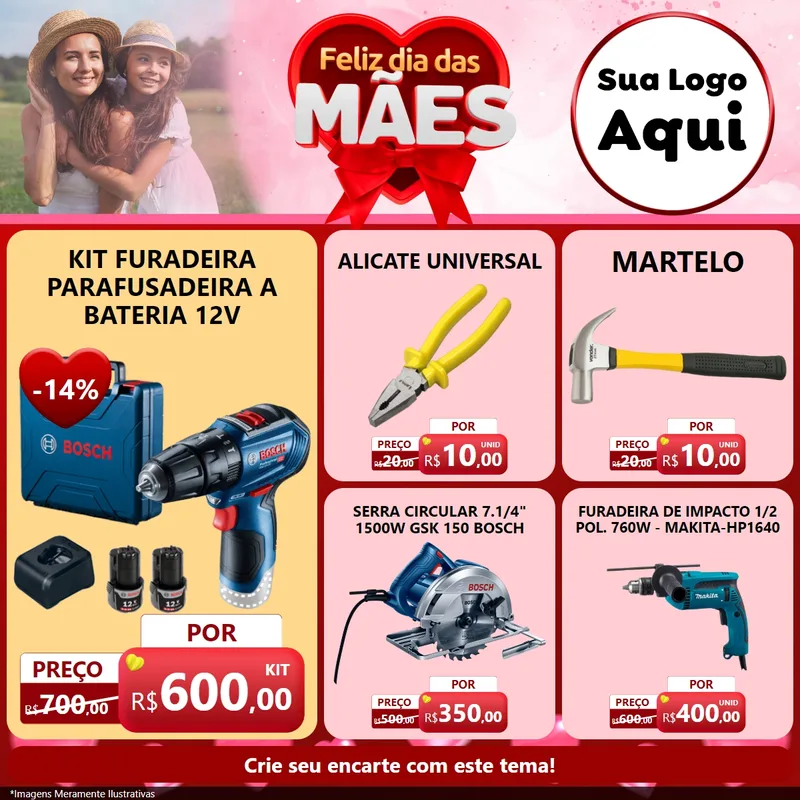 Modelo de Rede Social para Feed Facebook com o tema Feliz Dia Das Mães para Maquinas e Ferramentas