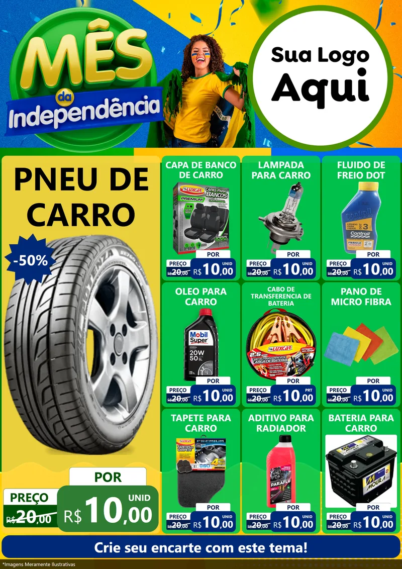 Modelo de Encarte para Encarte A4 Vertical com o tema Mês da Independência para Auto peças