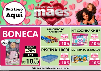 Modelo de Encarte para Encarte A4 Horizontal com o tema Dia das Mães para Brinquedos