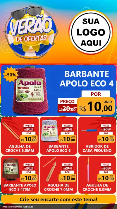 Modelo de Rede Social para Stories com o tema Verão de Ofertas para Armarinho e Aviamentos