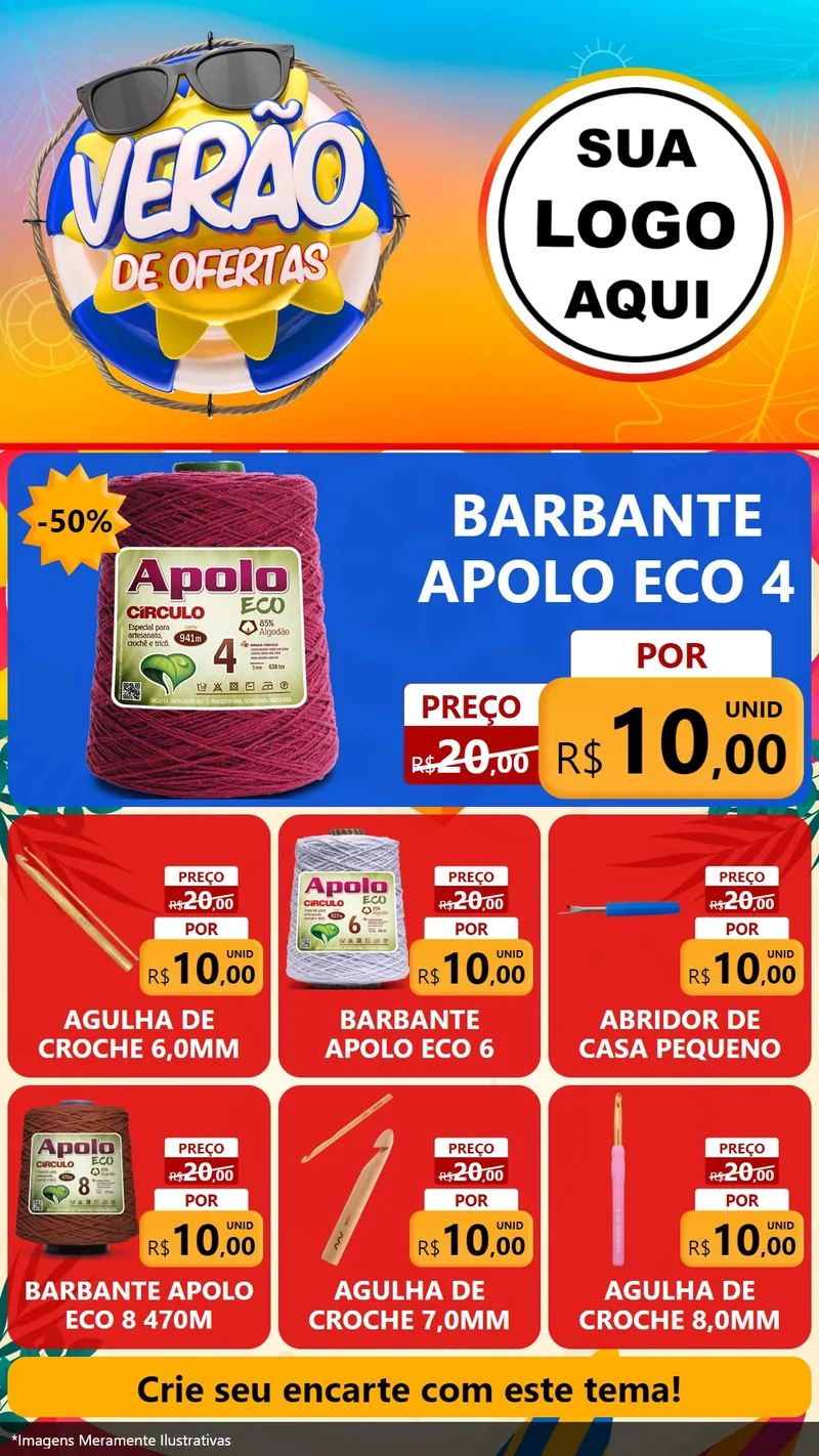 Modelo de Rede Social para Stories com o tema Verão de Ofertas para Armarinho e Aviamentos