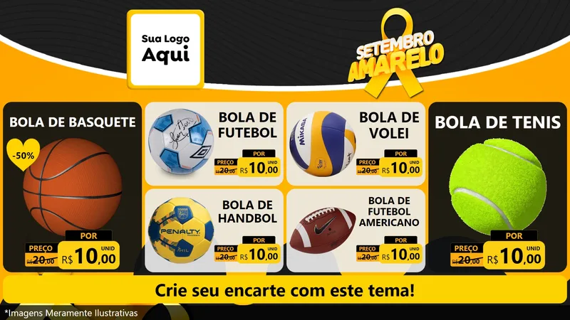 Modelo de TV para TV Horizontal com o tema Setembro Amarelo para Artigos Esportivos