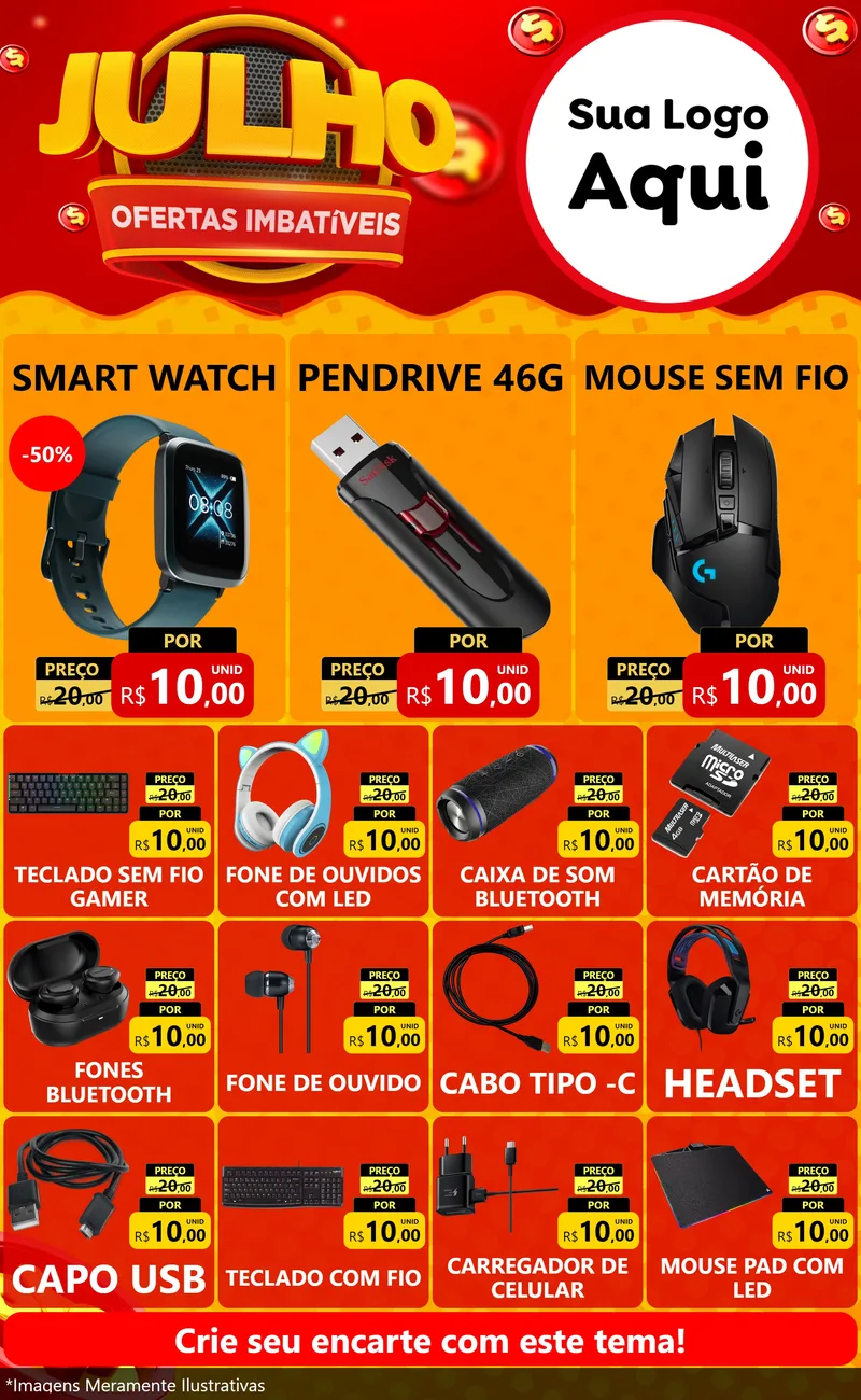 Modelo de Encarte para Encarte Grande com o tema Julho Ofertas Imbatíveis para Informática