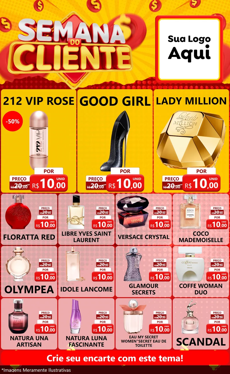 Modelo de Encarte para Encarte Grande com o tema Semana do Cliente para Perfumes