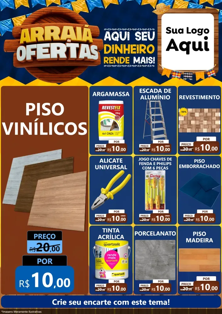 Modelo de Encarte para Encarte A4 Vertical com o tema Arraiá de Ofertas - Junina para Material para Construção