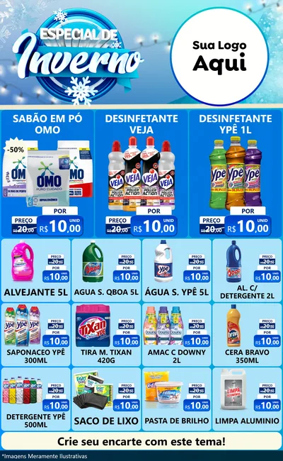 Modelo de Encarte para Encarte Grande com o tema Especial de Inverno para Produtos de Limpeza