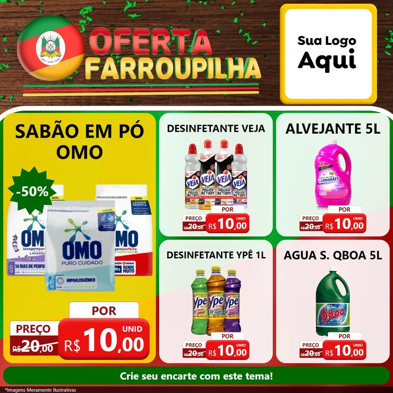 Modelo de Rede Social para Feed Facebook com o tema Oferta Farroupilha para Produtos de Limpeza