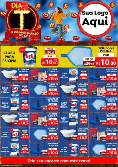 Modelo de Encarte para Encarte A4 Vertical com o tema Dia T - O Dia Mais Barato Do Mês para Produtos para Piscina