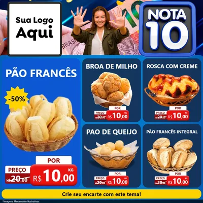 Modelo de Rede Social para Feed Facebook com o tema Nota 10 para Padaria