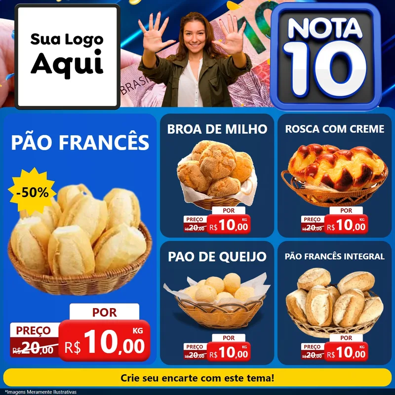 Modelo de Rede Social para Feed Facebook com o tema Nota 10 para Padaria