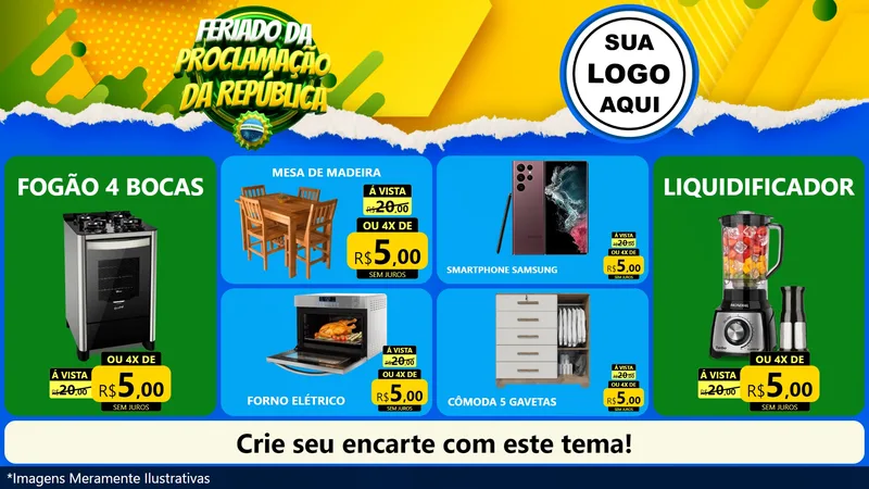 Modelo de TV para TV Horizontal com o tema Feriado da Proclamação da República para Móveis e Eletro