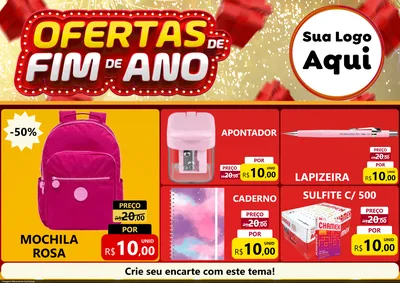 Modelo de Encarte para Encarte A4 Horizontal com o tema Ofertas de Fim de Ano para Papelaria