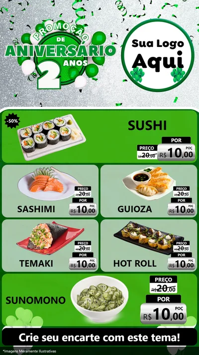 Modelo de TV para TV Vertical com o tema Promoção de Aniversário - 2 Anos para Comida japonesa