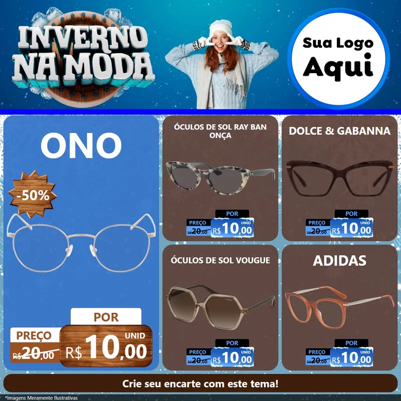 Modelo de Rede Social para Feed Facebook com o tema Inverno na Moda para Óticas