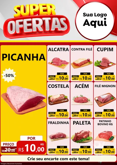 Modelo de Encarte para Encarte A4 Vertical com o tema Super Ofertas para Açougue