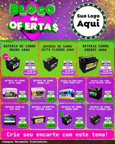 Modelo de Rede Social para Feed Instagram com o tema Bloco de Ofertas para Baterias Elétricas