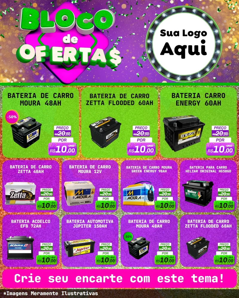 Modelo de Rede Social para Feed Instagram com o tema Bloco de Ofertas para Baterias Elétricas