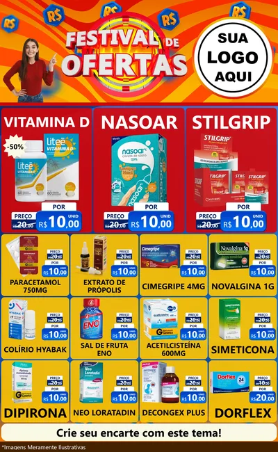 Modelo de Encarte para Encarte Grande com o tema Festival de Ofertas para Farmácia