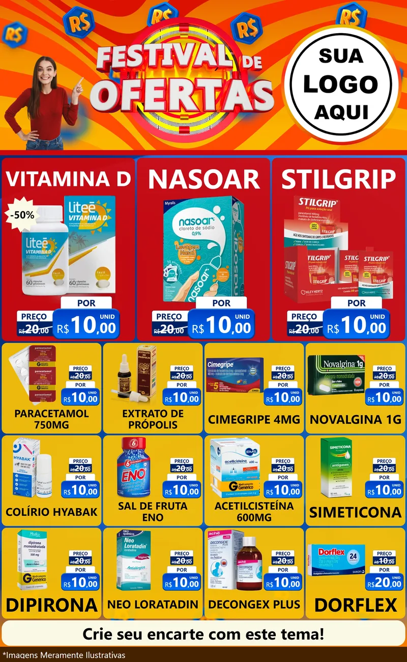 Modelo de Encarte para Encarte Grande com o tema Festival de Ofertas para Farmácia