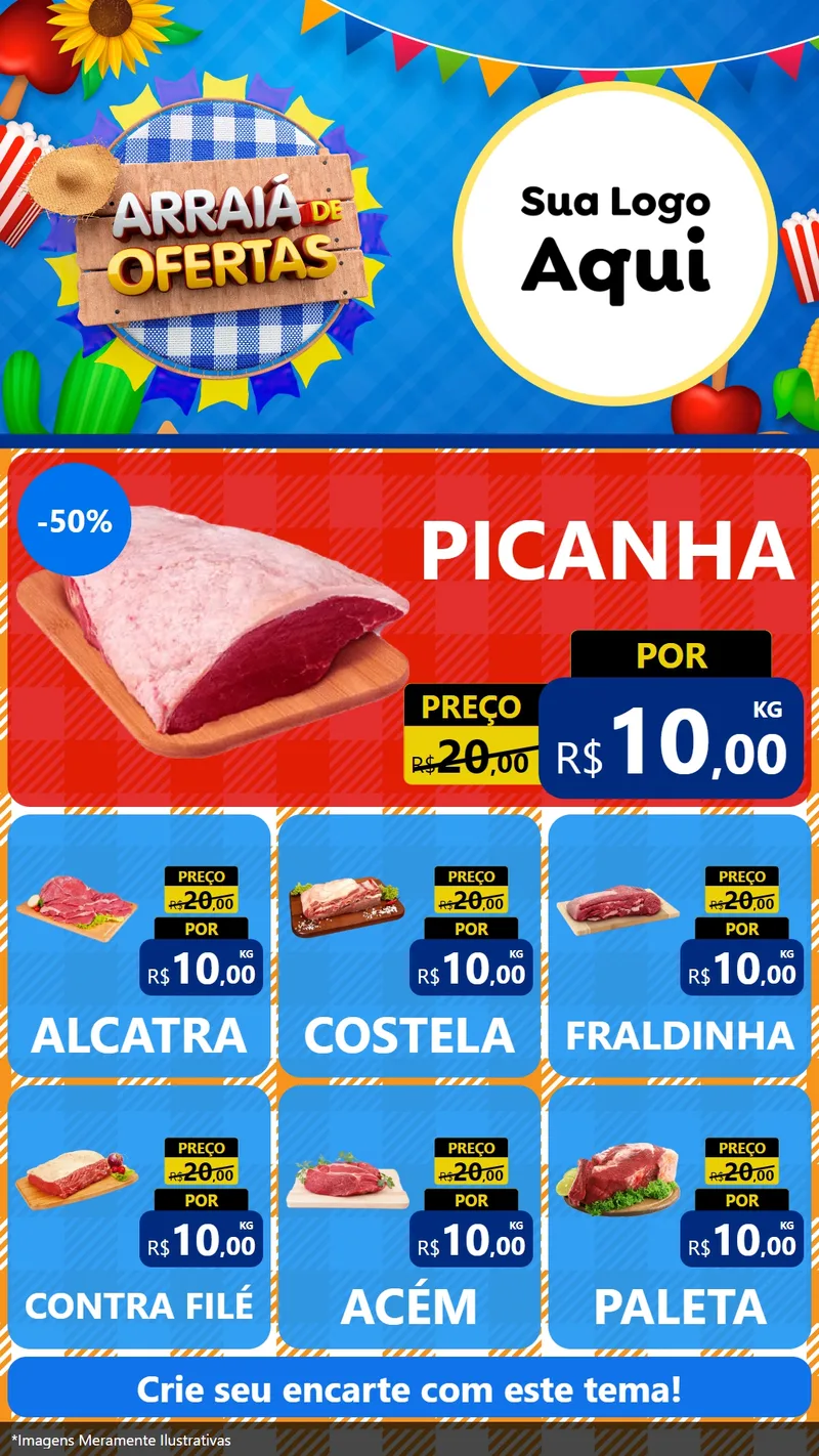 Modelo de Rede Social para Stories com o tema Arraiá de Ofertas para Açougue