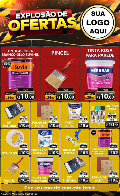 Modelo de Encarte para Encarte Grande com o tema Explosão de Ofertas para Tintas e Ferramentas