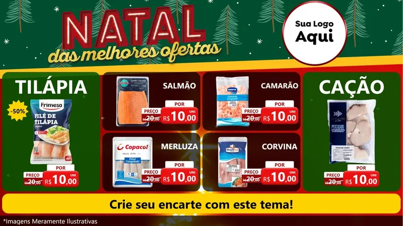 Modelo de TV para TV Horizontal com o tema Natal das Melhores Ofertas para Peixaria