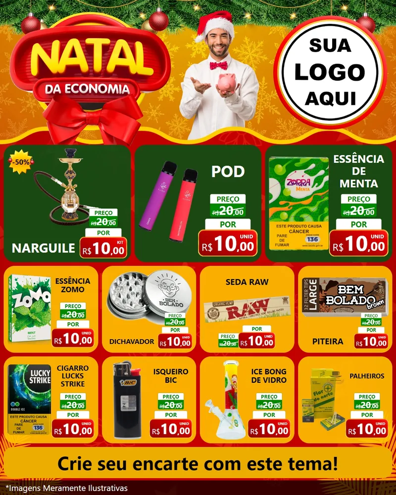 Modelo de Rede Social para Feed Instagram com o tema Natal da Economia para Tabacaria