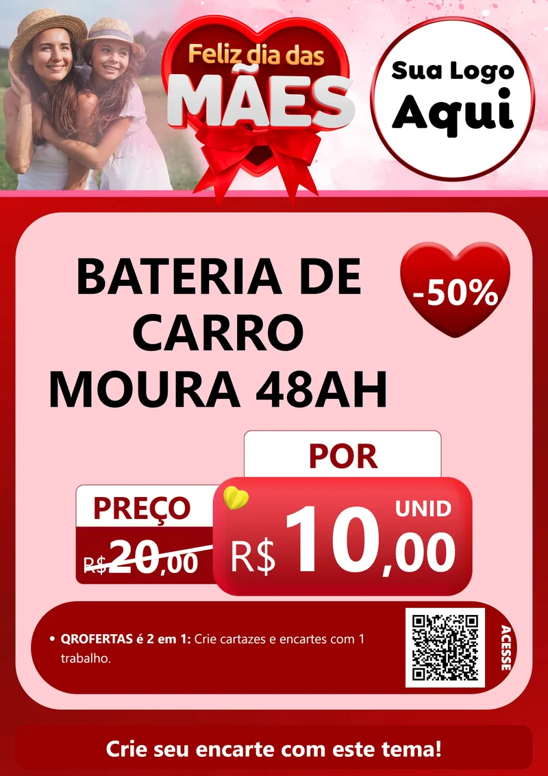 Modelo de Cartaz para Cartaz A4 Vertical com o tema Feliz Dia Das Mães para Baterias Elétricas