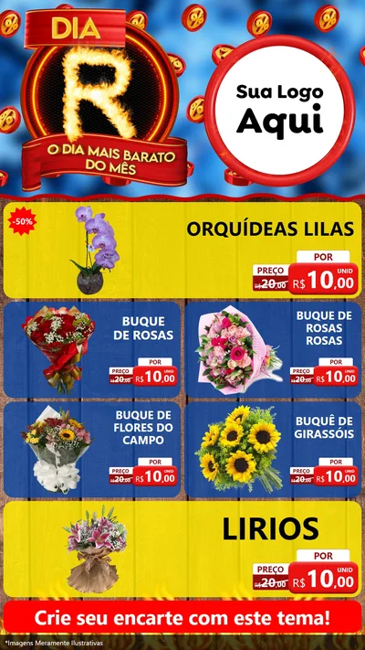 Modelo de TV para TV Vertical com o tema Dia R - O Dia Mais Barato Do Mês para Floricultura e jardim