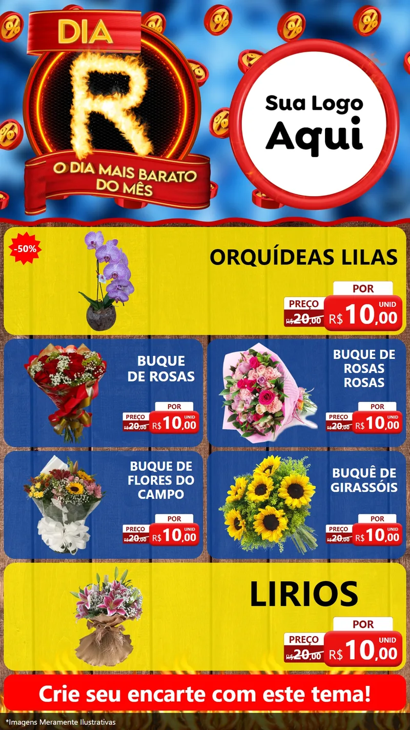Modelo de TV para TV Vertical com o tema Dia R - O Dia Mais Barato Do Mês para Floricultura e jardim