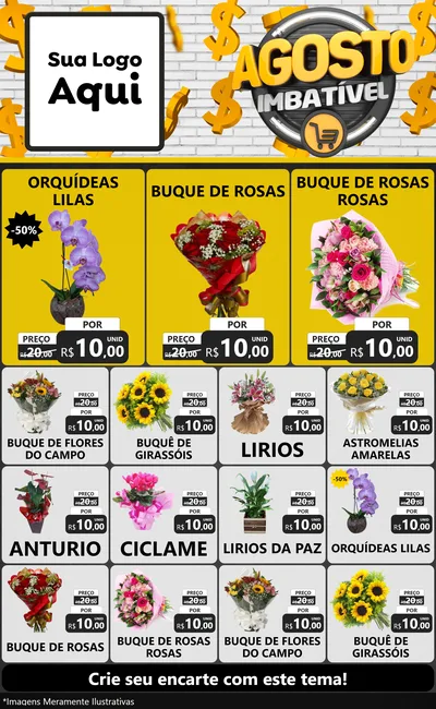 Modelo de Encarte para Encarte Grande com o tema Agosto imbatível para Floricultura e jardim