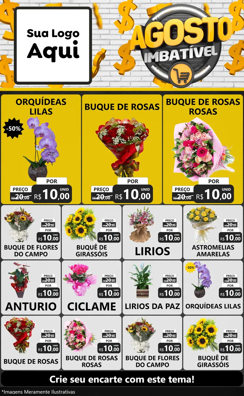 Modelo de Encarte para Encarte Grande com o tema Agosto imbatível para Floricultura e jardim
