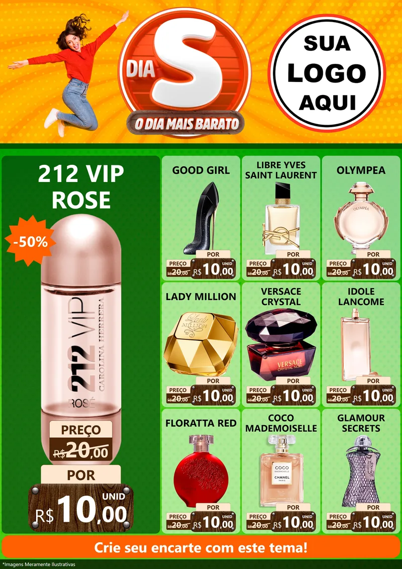 Modelo de Encarte para Encarte A4 Vertical com o tema Dia S - O Dia Mais Barato para Perfumes
