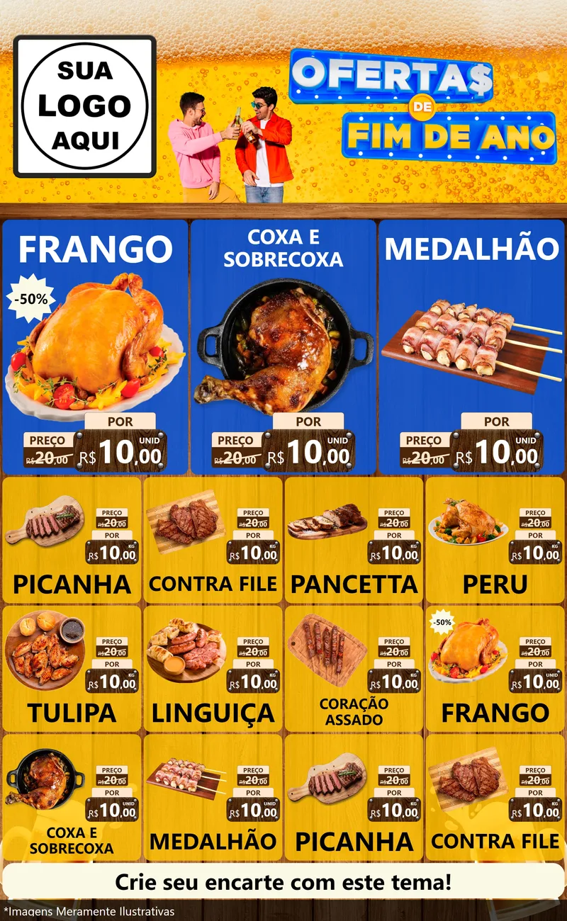 Modelo de Encarte para Encarte Grande com o tema Ofertas de Fim de Ano para Assados