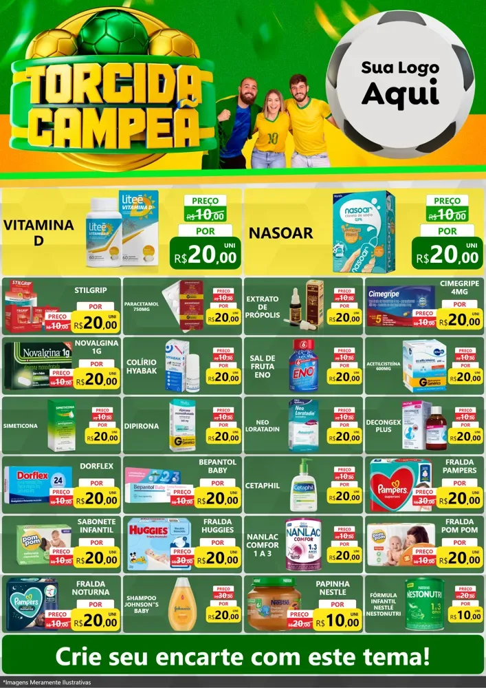 Modelo de Encarte para Encarte A4 Vertical com o tema Torcida Campeã - Copa para Farmácia