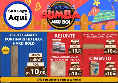 Modelo de Encarte para Encarte A4 Horizontal com o tema Festival Bumba Meu Boi para Pisos e revestimentos