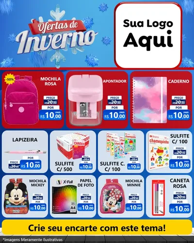 Modelo de Rede Social para Feed Instagram com o tema Ofertas de Inverno para Papelaria