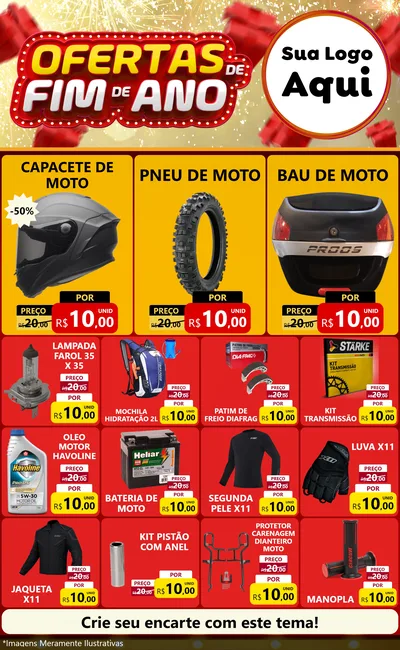 Modelo de Encarte para Encarte Grande com o tema Ofertas de Fim de Ano para Moto peças