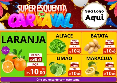 Modelo de Encarte para Encarte A4 Horizontal com o tema Super Esquenta de Carnaval para Hortifrúti