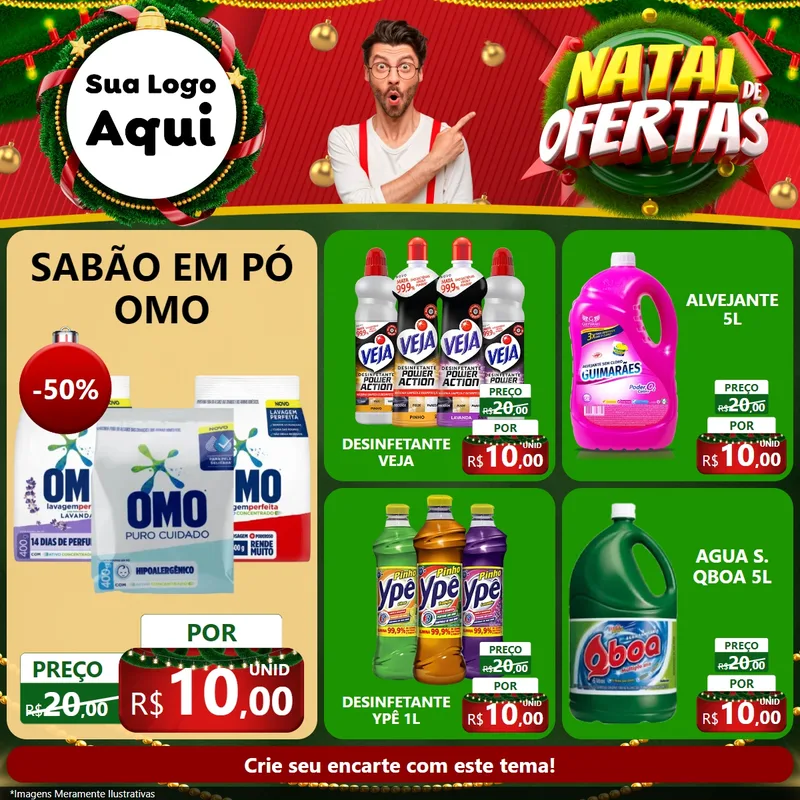 Modelo de Rede Social para Feed Facebook com o tema Natal de Ofertas para Produtos de Limpeza